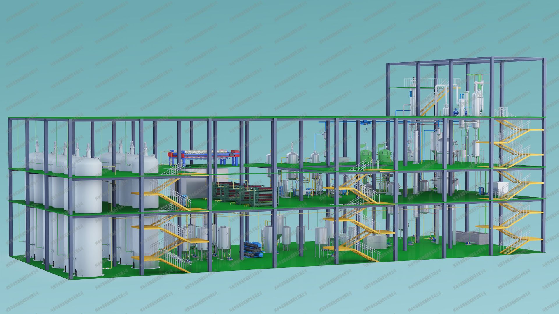 油脂精煉工程設備3D模擬圖